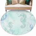 thumbnail image 2 of Seahorses Round Living Room Rugs 6 ft, Watercolor Blue Green Seahorse Coral Seaweed Green Washable Area Rug with Non-Slip Sturdy Edge Binding Round Carpet for Kitchen Office Bedroom, 2 of 9