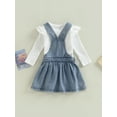 thumbnail image 4 of Little Girl Kids Long Sleeve Ribbed Top + Denim Suspender Dress 2 Piece Outfits Set for Spring Fall Winter, 4 of 9