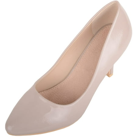 ABSOLUTE FOOTWEAR Womens Slip On Faux Leather Heeled Smart Formal Work College Suit Shoes with Leather Insock - Nude - US 9