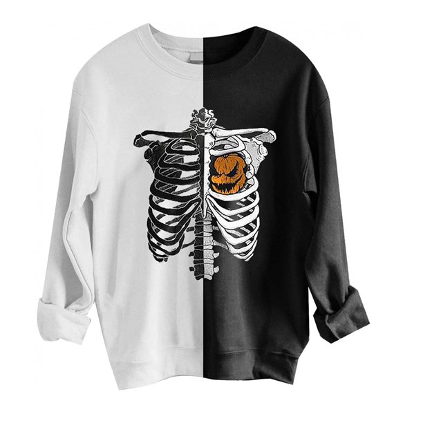 Moda mujer Color a juego estampado manga larga cómodo transpirable cuello redondo camisa Tops Pompotops gfhjh8620