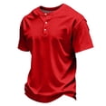 thumbnail image 3 of Men's Casual Henley Shirts Classic Button Short Sleeve T-Shirt Summer Basic Lightweight Tees Tops Beach Vacation Clothes Red 2XL, 3 of 6
