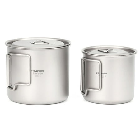 

ametoys Ultralight Titanium Cup Outdoor Portable 2PCS Cup Set 350ml 550ml Camping Picnic Cup Mug with Foldable Handle