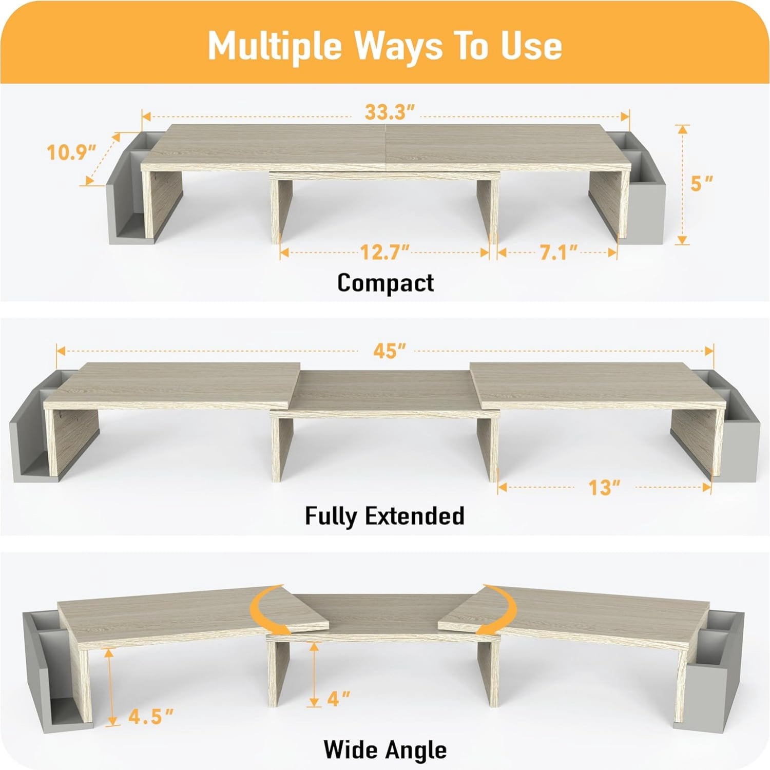 Desk Dual Monitor Stand Riser with Drawer, Maple