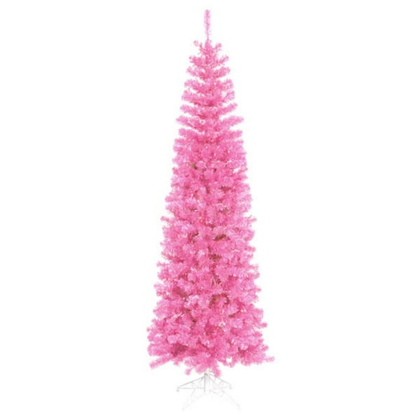 12' PreLit Hot Pink Artificial Pencil Tinsel Christmas Tree Pink