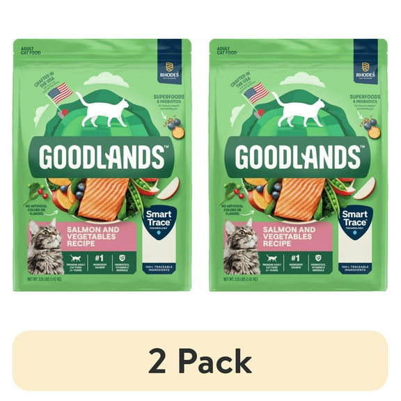 (2 pack) Goodlands Salmon & Vegetables Flavor, Dry Adult Cat Food with Probiotics, 3.15 lb Bag