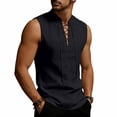 thumbnail image 5 of Guluxicc Men's Tank Tops Drawstring Tie Neck Solid Color Sleeveless Tops Summer Outdoor Casual Beach Shirts, 5 of 8