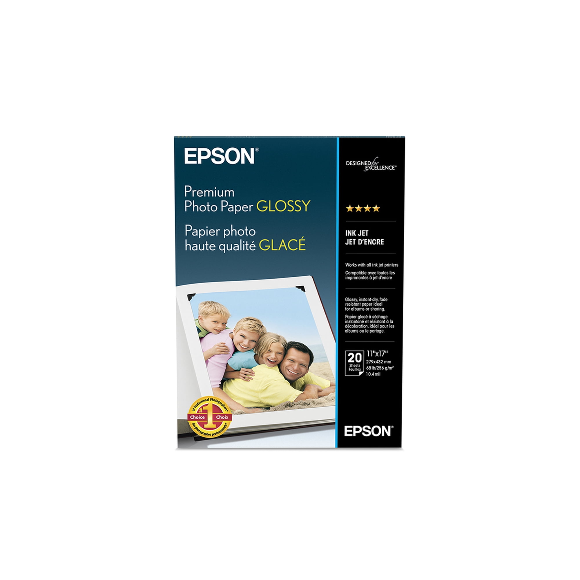 Epson Premium Photo Paper Glossy, 11" x 17", 20 sheets