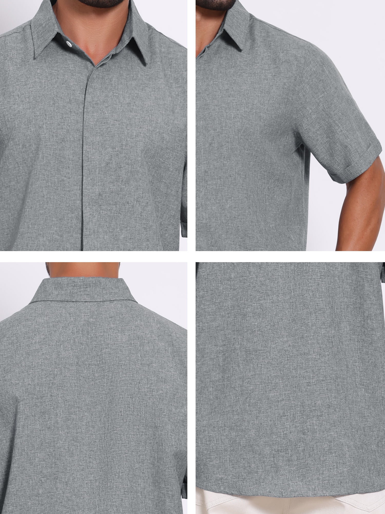 DARING DIVA Men's Solid Summer Short Sleeve Button Down Linen Shirts L Dark Gray
