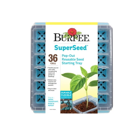 Burpee SuperSeed 36 Cell Seed Starting Tray with Reusable Silicone Cells, Dishwasher Safe