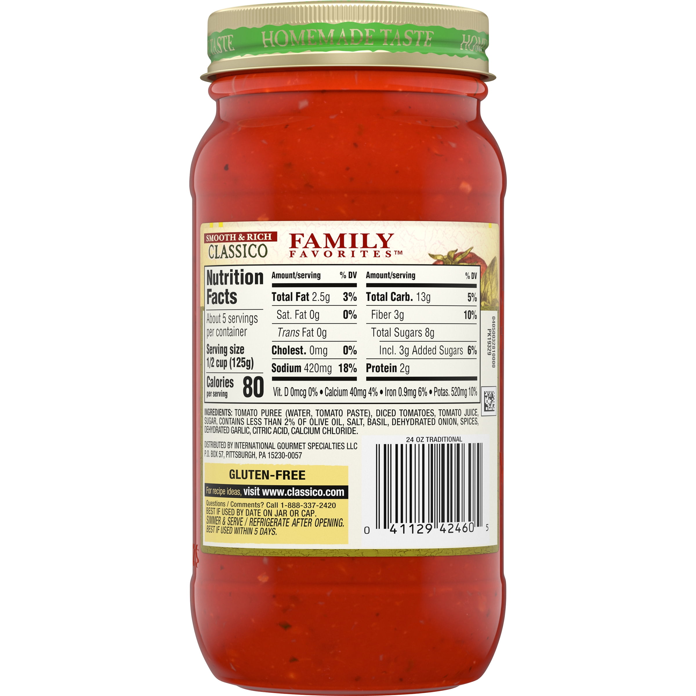 Classico Family Favorites Traditional Smooth Rich Pasta Sauce 24 Oz Jar Walmart Com Walmart Com