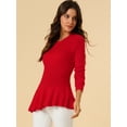 thumbnail image 2 of INSPIRE CHIC Women's Long Sleeve Ribbed Knit Ruffle Hem Peplum Top, 2 of 6