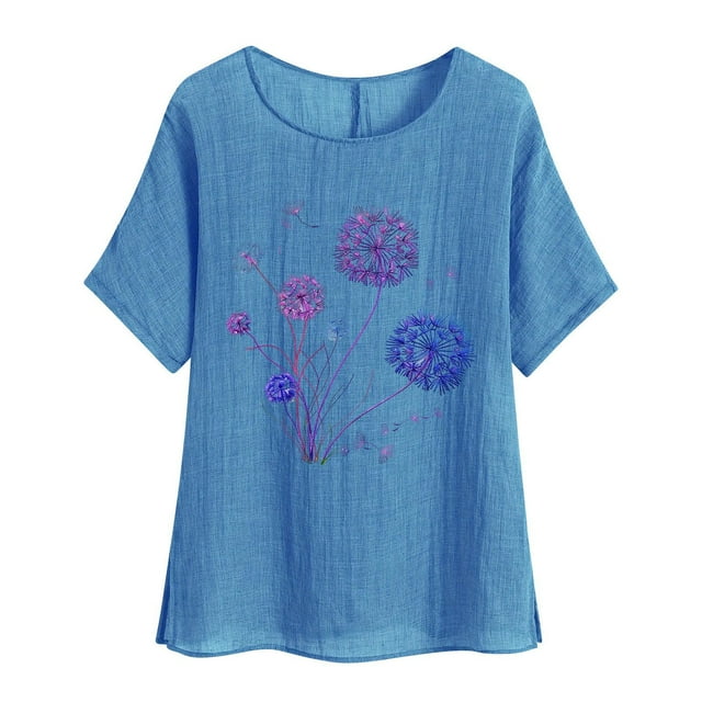 Vestidos Casuales Para Mujer, Blusas De Mujer De Moda Camisetas estampadas de moda para mujer, blusas casuales de lino holgadas de manga corta con cuello redondo y raglán