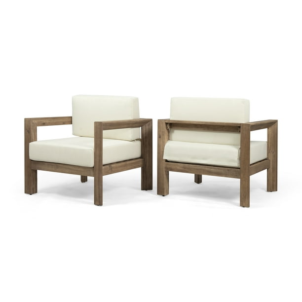 Gdf Studio Lucia Outdoor Wooden Club, Kailee Outdoor Wooden Club Chairs With Cushions Set Of 2 White Teak