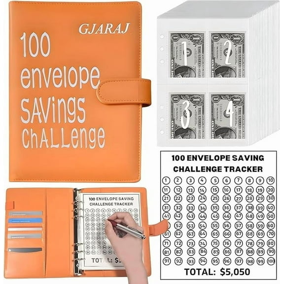 Gjaraj A5 Money Saving Challenge Binder, Shining Silver Printing, 100 Count