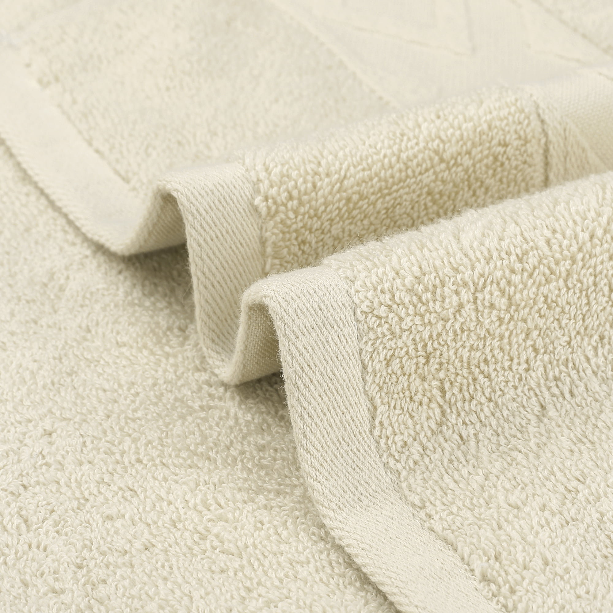 Unique Bargains Rhombus Pattern Hand Towel Set of 2 Cotton Highly Absorbent Towels Khaki 13" x 30"
