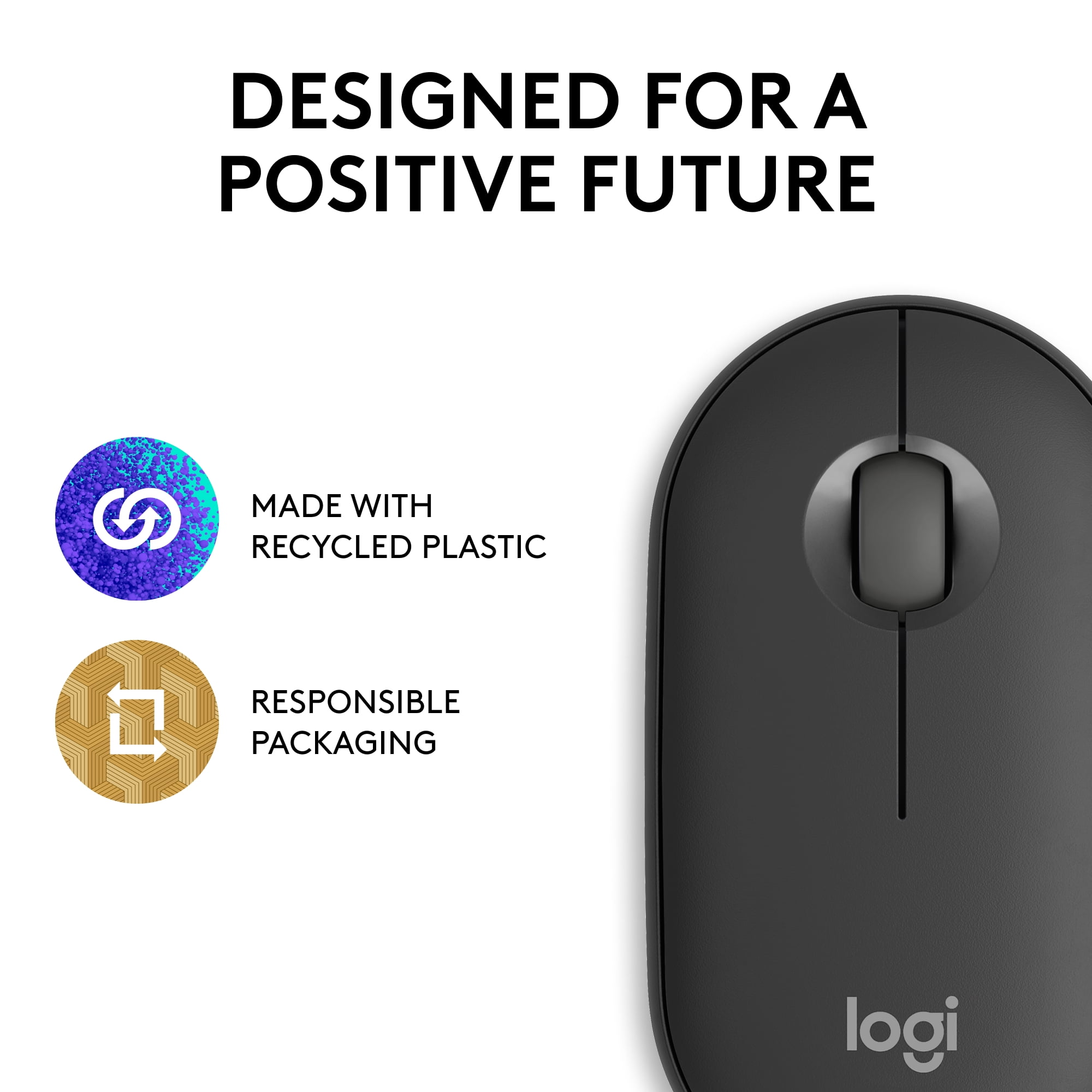 Logitech Pebble Mouse 2 M350s Slim Bluetooth Wireless Mouse, Portable, Lightweight, Customizable Button, Quiet Clicks, Graphite