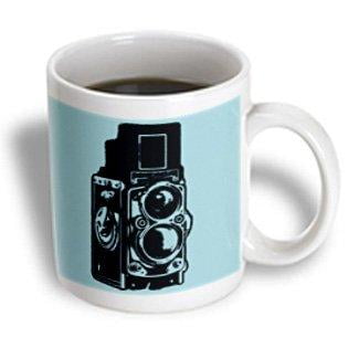 3dRose Picture of a Vintage Twin Lens reflex TLR camera on cyan, Ceramic Mug, 11-ounce