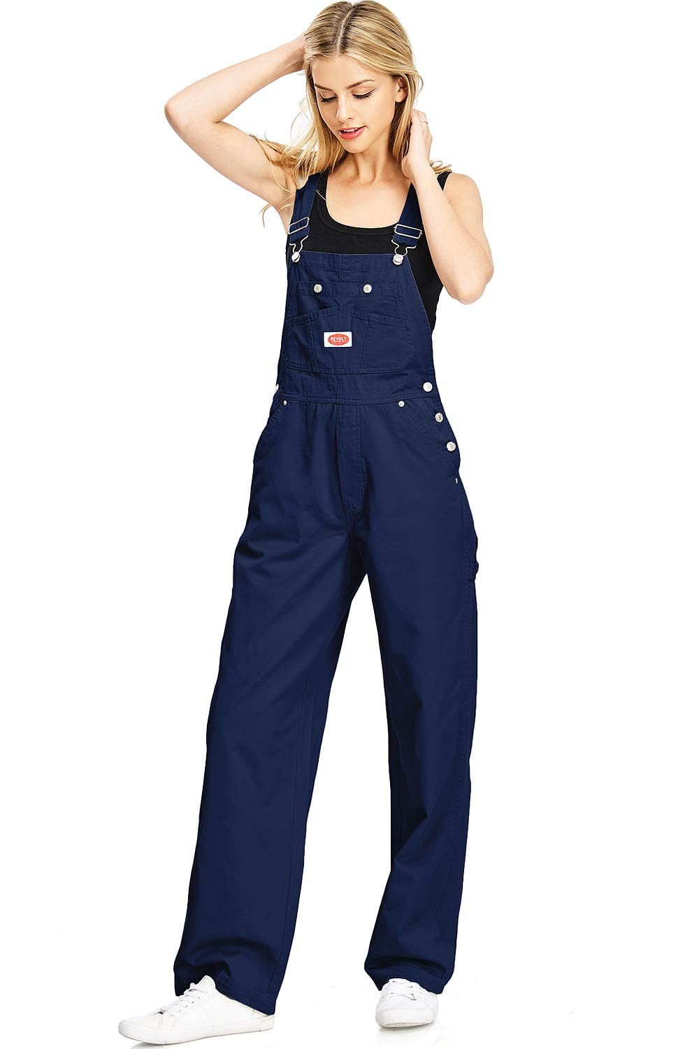 Revolt Plus Size Women's Juniors Baggy Straight Leg Twill Overalls