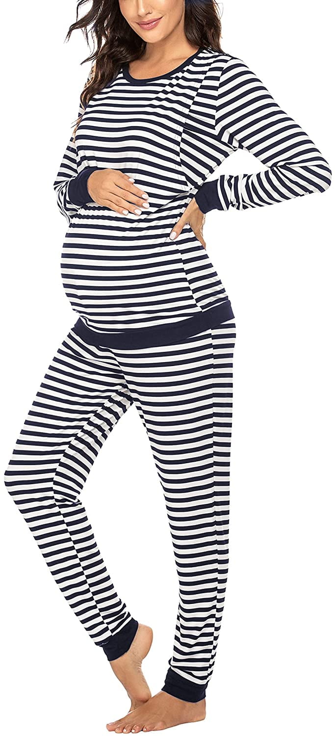 Maternity & Nursing Thermal Underwear Set Striped Knit Long Johns Set