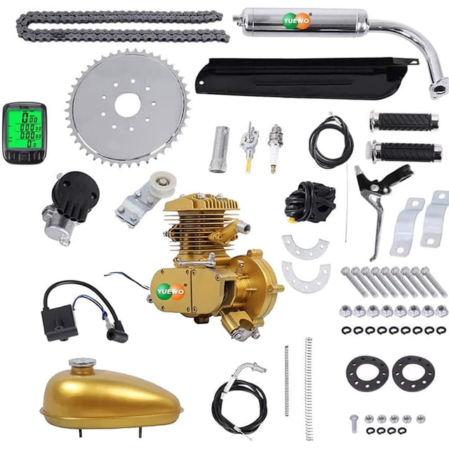 YUEWO 80cc Motorized 2-Stroke Upgrade Bike Conversion Kit, DIY Petrol Gas Engine Bicycle Motor Kit Set with Speedometer for 24 inch , 26 inch and 28 inch Bikes (Gold)