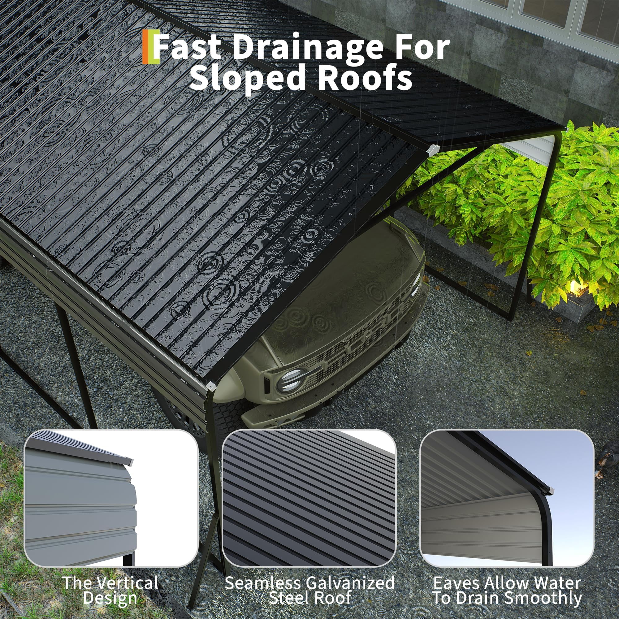 Black 12' x 20' Metal Carport,Heavy Duty Canopy with Updated Roof & Enhanced Base,Multi-Use Carport Garage,Metal Carports Garage for Cars,Trucks,Boats,Wind & Snow Resistant,Reinforced Base