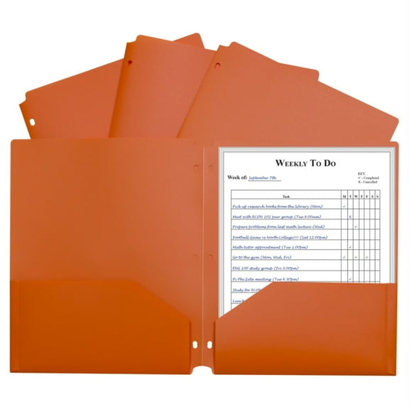 C-Line Two-Pocket Poly Portfolio with Three-Hole Punch, Orange
