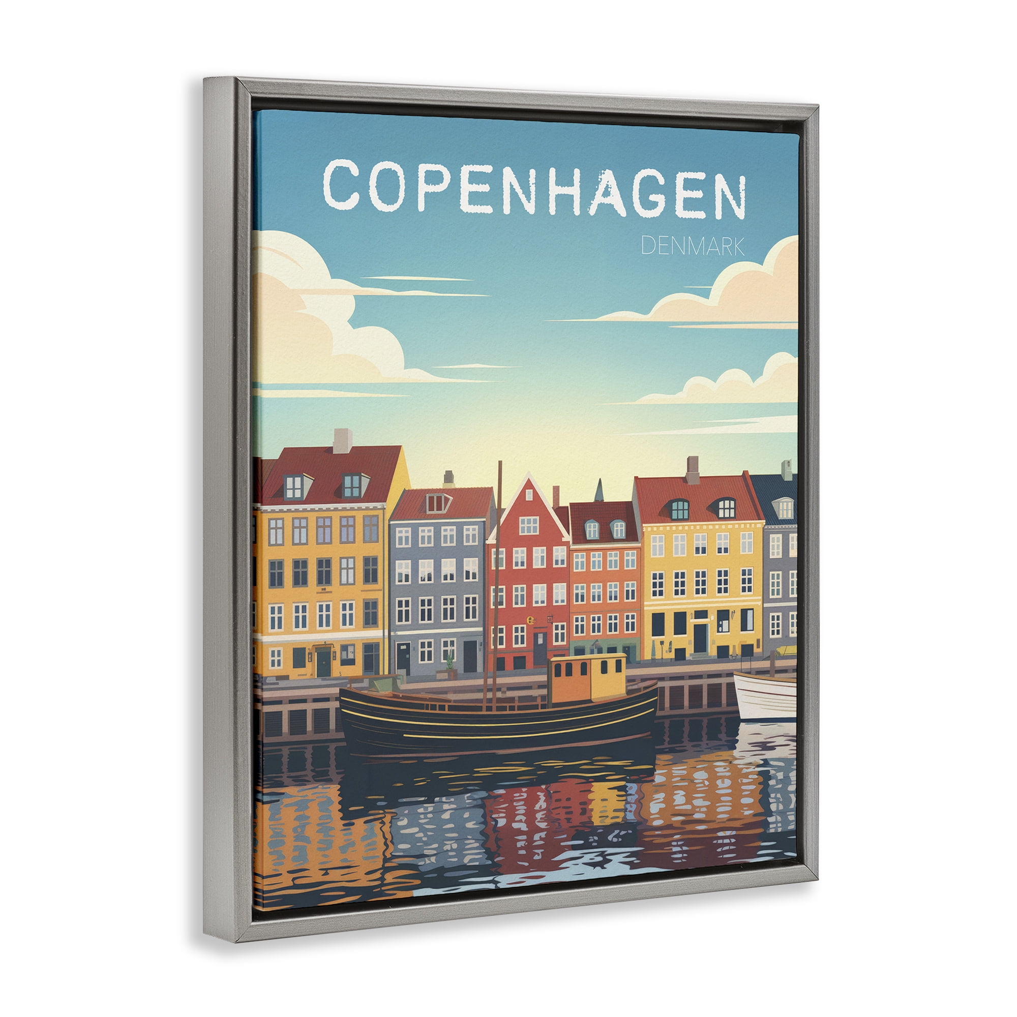 Stupell Industries Copenhagen Cityscape with River Gray Framed Floater Canvas Wall Art, design by Andreas Magnusson