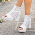thumbnail image 3 of Rokment Mesh Dressy Boots Platform High Heels Sandals for Women Ladies Sexy See Through Peep Toe Chunky Block Heeled Dress Shoes Spring Summer Fall White Size 6, 3 of 7