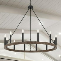 Acroma  12-light Modern Farmhouse 40In Wagon Wheel Chandelier - 40'' D x 138'' H Weathered Walnut Weathered Nickel, Painted Walnut