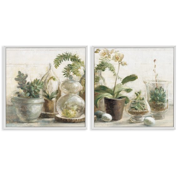 Stupell Industries Succulent House Plants Country Charm Botanical & Floral Painting White Framed Art Print Wall Art, 17 x 17, Set of 2