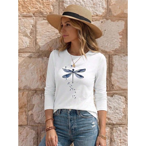Women's Casual Fashionable Crew-Neck Long-Sleeve T-Shirt