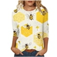 thumbnail image 2 of JTZGDY Fashion 3/4 Length Sleeve Crewneck T-Shirts for Women Cute Bee Printed Summer Tunic Tops Loose Oversized Graphic Holiday Gift Tees Blouse Yellow#06 XXXXL, 2 of 6
