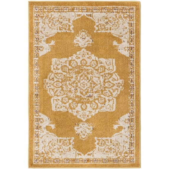 Rugs.com Eden Collection Rug – 2' x 3' Gold Medium Rug Perfect For Entryways, Kitchens, Breakfast Nooks, Accent Pieces