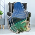 thumbnail image 4 of Landscape Soft Flannel Fleece Throw Blanket, Panoramic Tropical Scenery with Ocean and Mountains Through an Open Window, Cozy Plush for Indoor and Outdoor Use, 50" x 60", Multicolor, by Ambesonne, 4 of 5