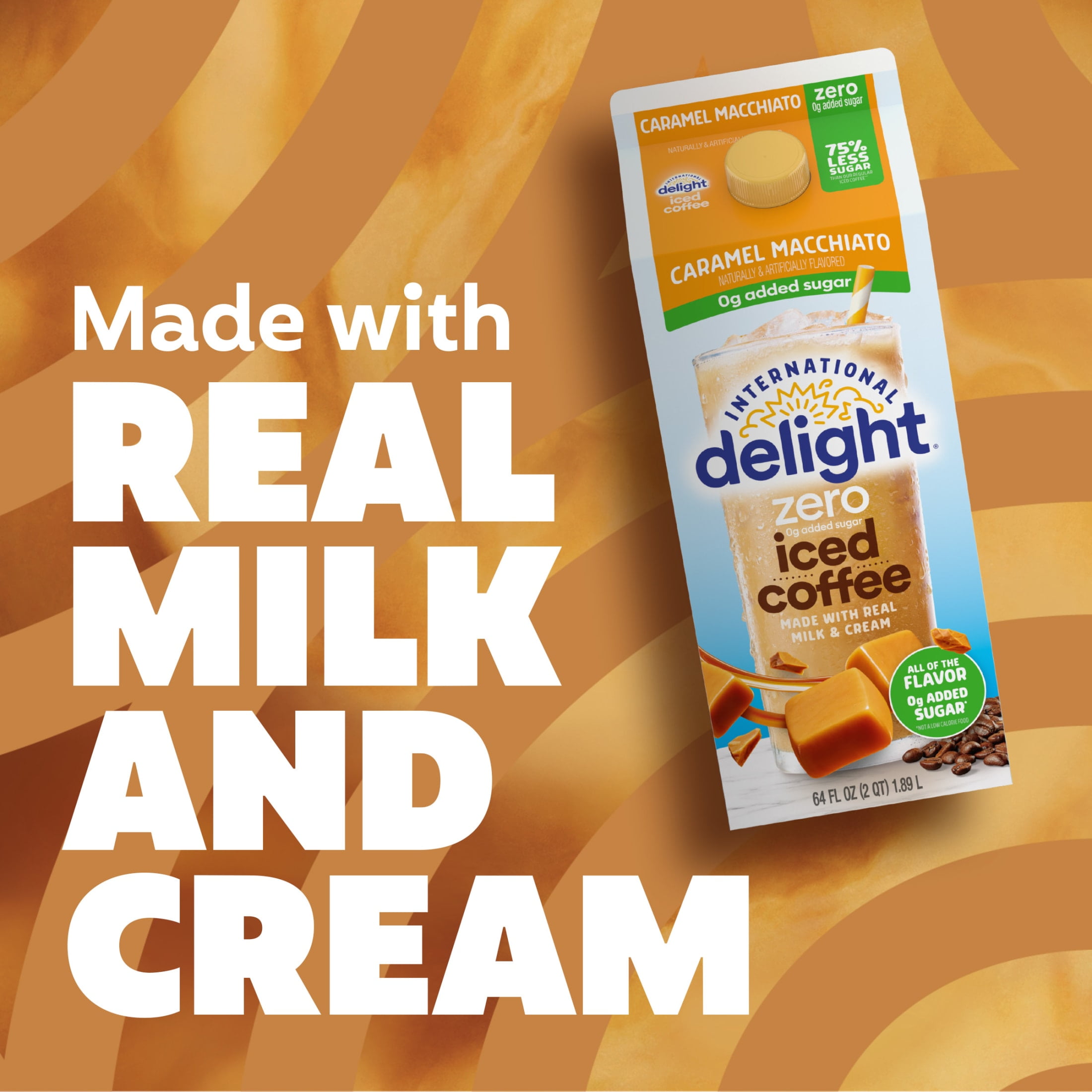 International Delight Zero Ready to Drink 0g Added Sugar, Caramel Macchiato Iced Coffee, 64 fl oz Carton