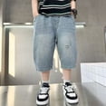 thumbnail image 3 of WOYY Boys' Jean Shorts Summer Graphic Elastic Waist Denim Shorts with Pockets, Sizes 5-16, 3 of 5
