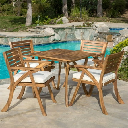 Michelle Wood 5 Piece Square Patio Dining Set with Cushion