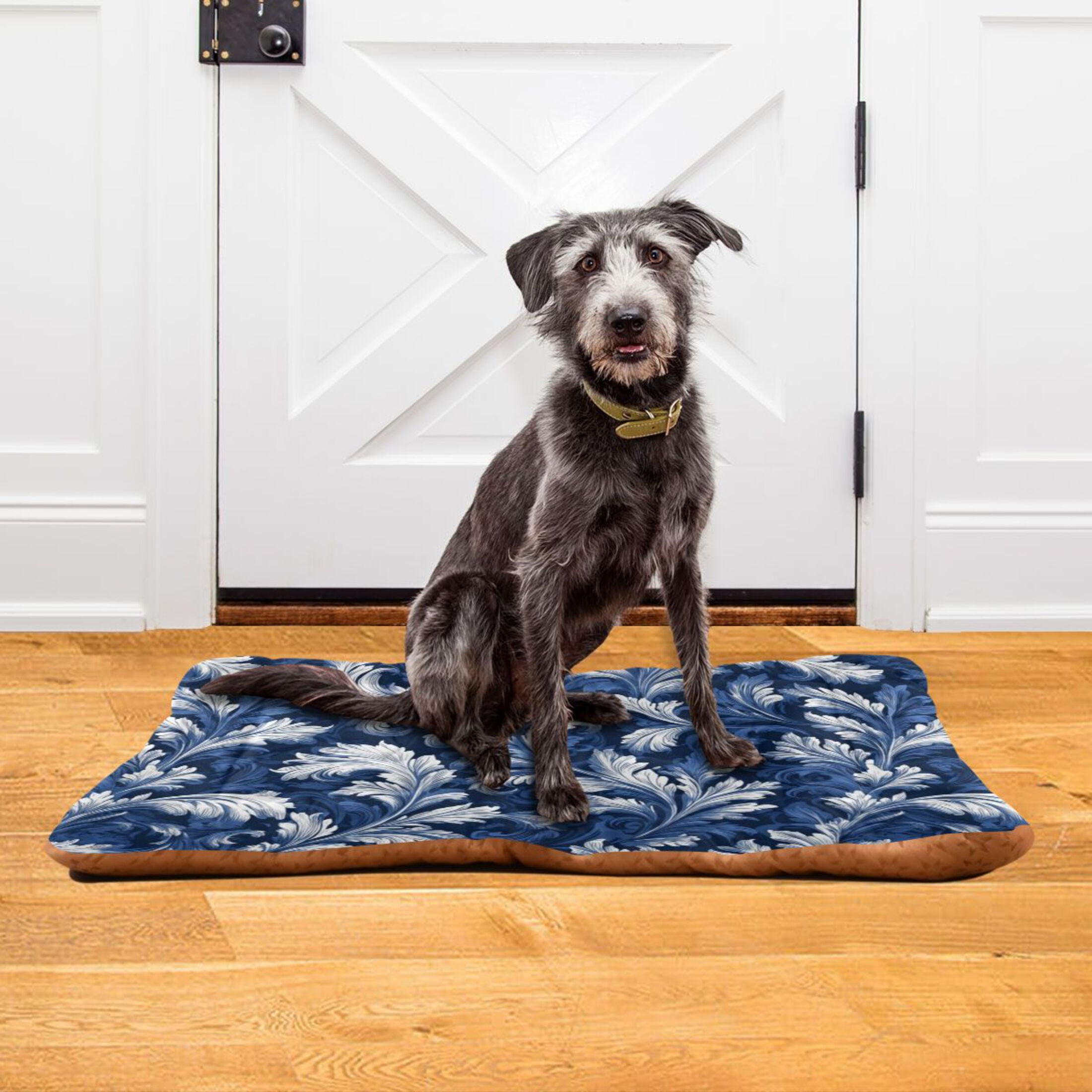 Cozy Mat Pet Bed Indoor Outdoor Warm Soft For Cat Dog Puppy(S/M) Dark Blue Acanthus Leaves