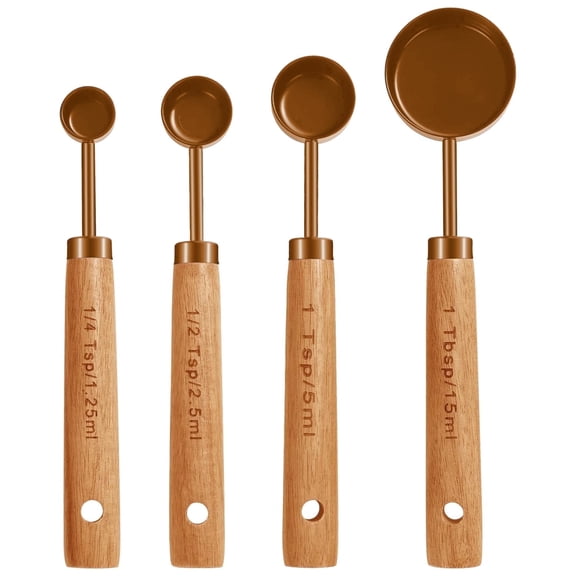 MINTEEM Measuring Cups and Spoons Set with Wood Handles, Premium Stainless Steel Measuring Spoons and Measuring Cups Set, For Cooking and Baking in the Kitchen
