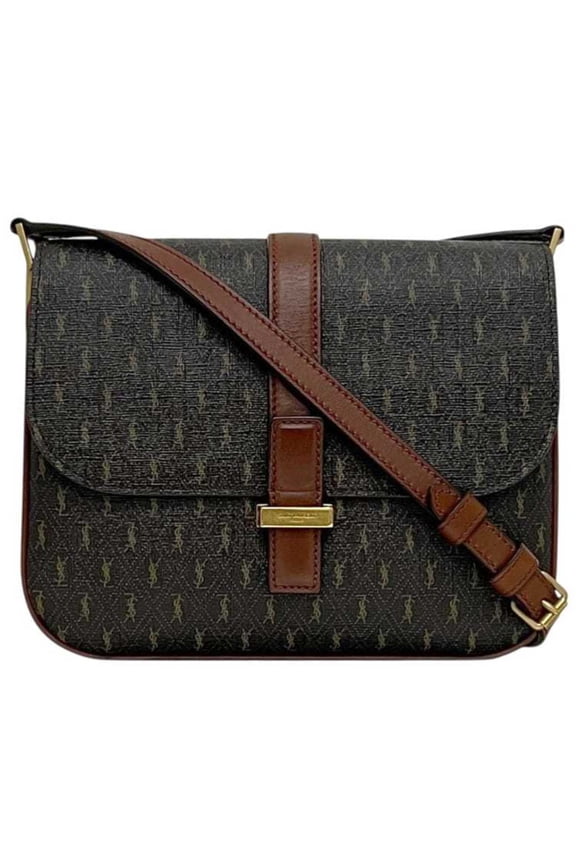 Pre-Owned Saint Laurent Shoulder Bag Satchel f-25341 Dark Brown Monogram GAB 568604 0721 PVC...