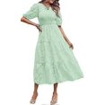 thumbnail image 1 of Vestido midi de encaje con mangas abullonadas y cuello redondo para mujer (verano 2023), 1 of 5