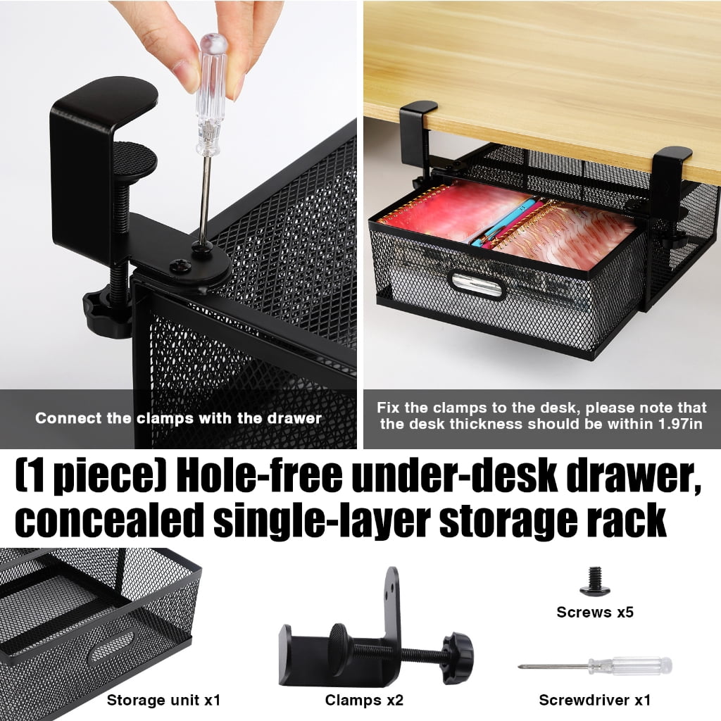 Single Layer Slide Out Storage Drawer For Desk Easy Installation Carbon Steel Design Desktop Organization Tool