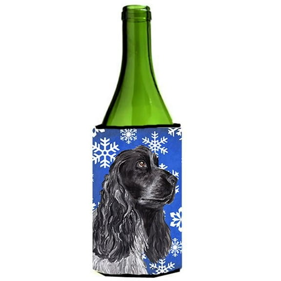 Cocker Spaniel Blue Snowflake Winter Wine bottle sleeve Hugger - 24 oz.