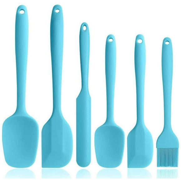 Silicone spatula set - Green 6-piece non-stick rubber spatula with stainless steel core - Heat-resistant spatula kitchen utensil set for cooking, baking and mixing - F Blue spatulas, 6 pieces