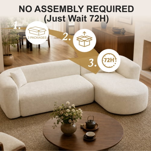 109.4" Boneless Modular Sectional Sofa with L-Shaped Chaise, Cloud-Like Chenille Couch, No Assembly Required, White