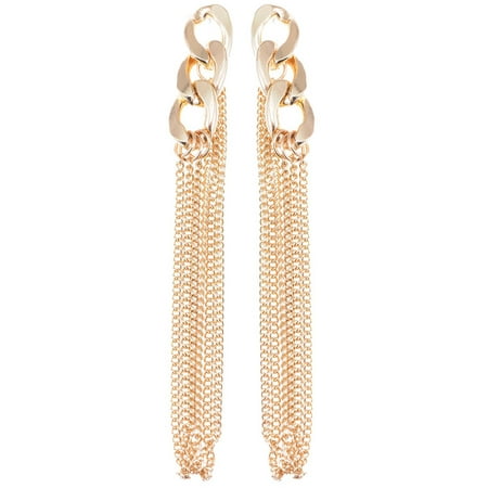 Long Link Earrings - Womens Golden Tone Urban Long Curb Chain Link Dangle Drop Earrings