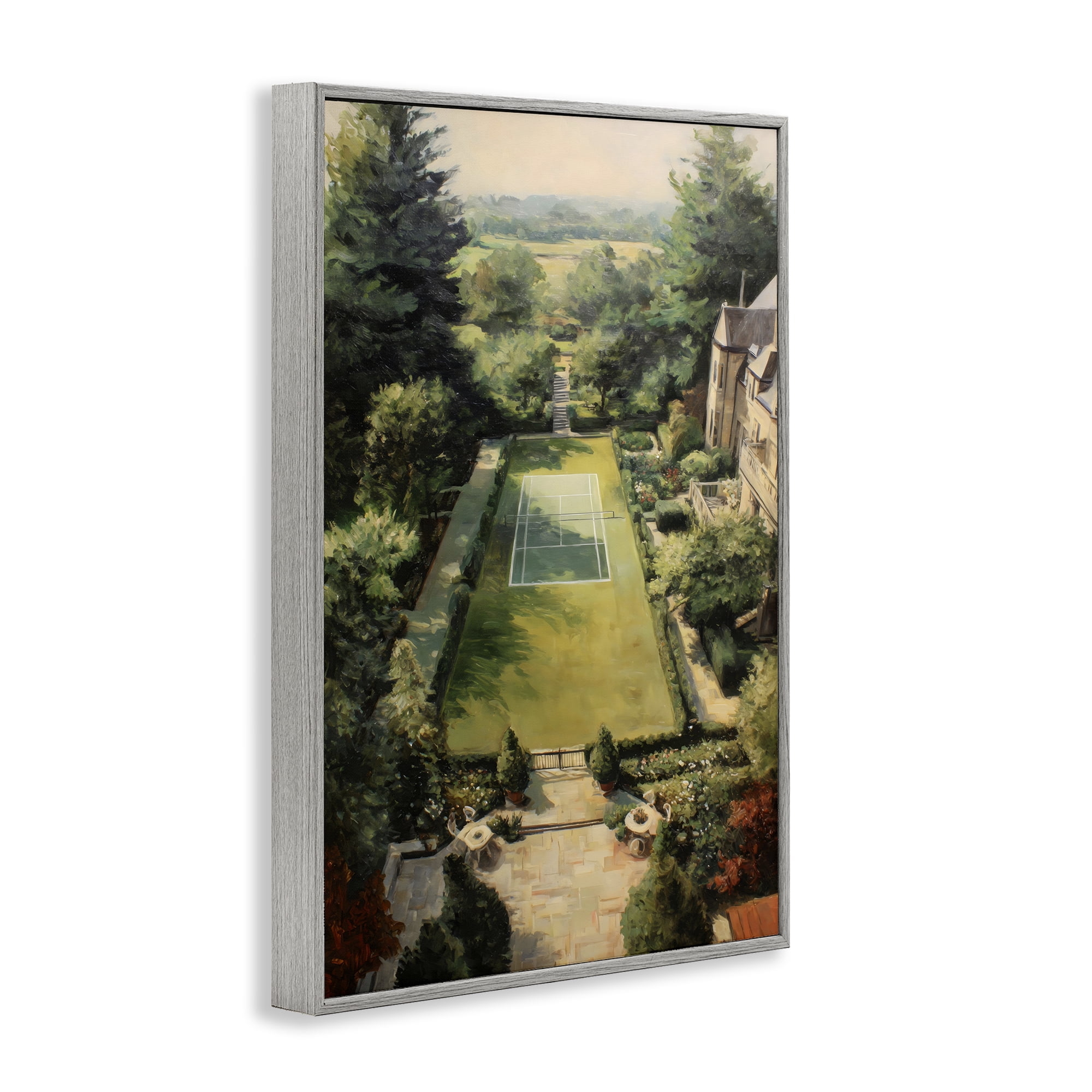 Stupell Industries Vintage Tennis At The Manor Gray Framed Giclee Art, design by Petal Prints Design