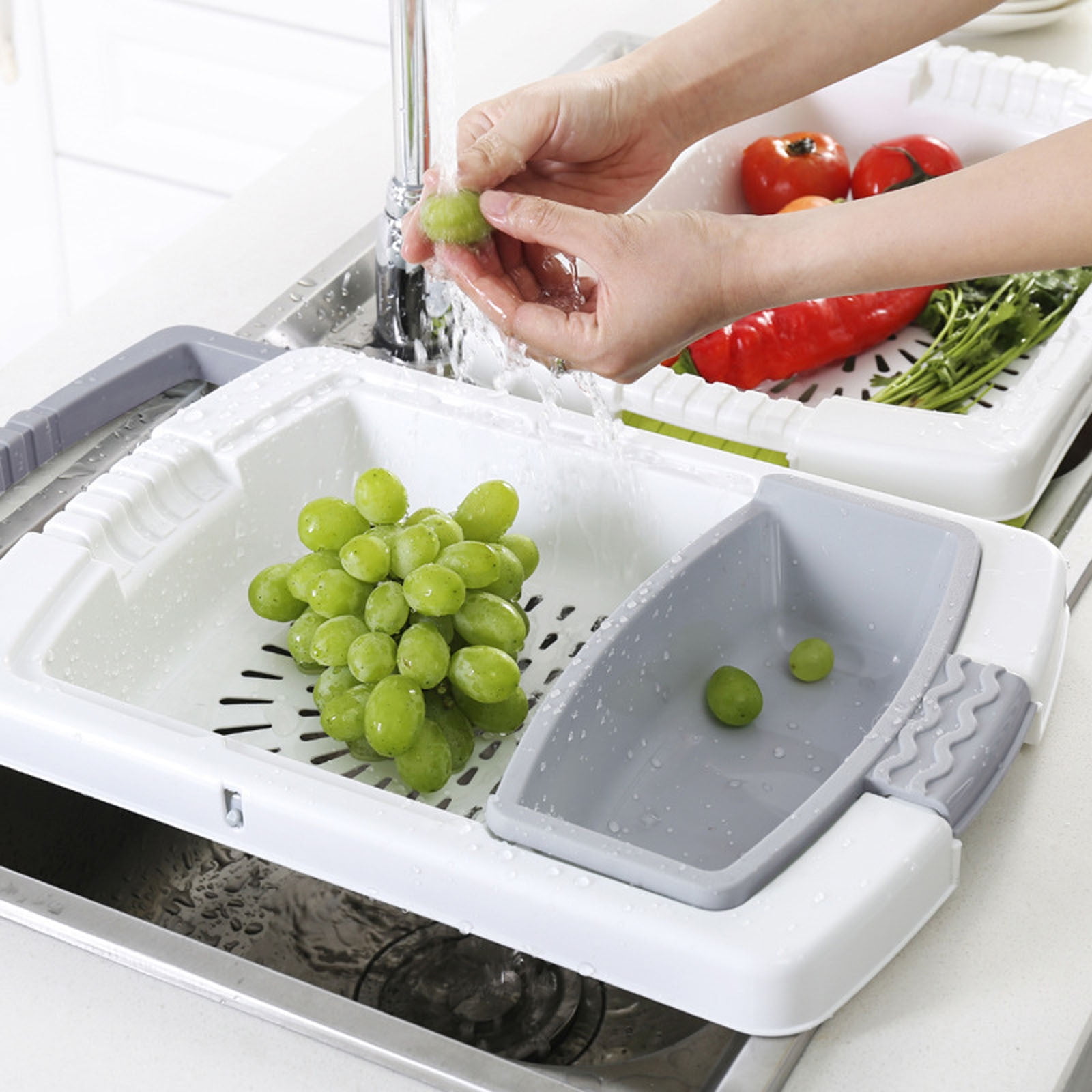 Multifunction Folding Fruit Basket Sink Storage Vegetable Drain Chopping Board