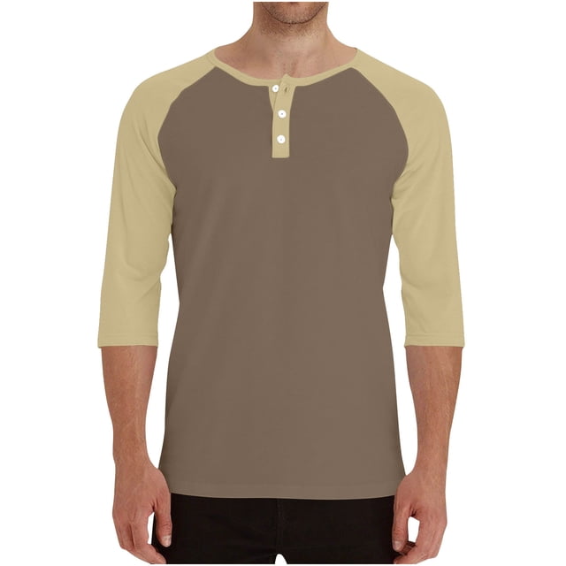 HAiming Mens 3/4 Sleeve Baseball Shirt Casual Crew Neck Button Pullover Tops Color Block Athletic Tee