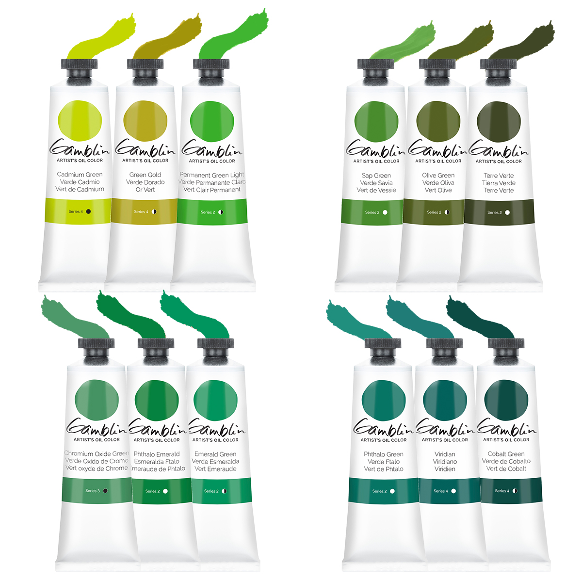 Gamblin Artist Oil Paint Set For Professionals - GREEN SET - 37ml Tubes